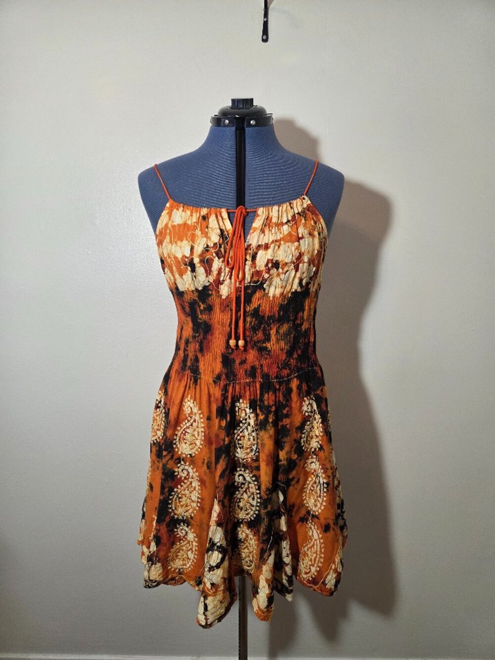 Fashion Terminal  Boho Hippie Orange and Black Tie Dye Mini Dress
